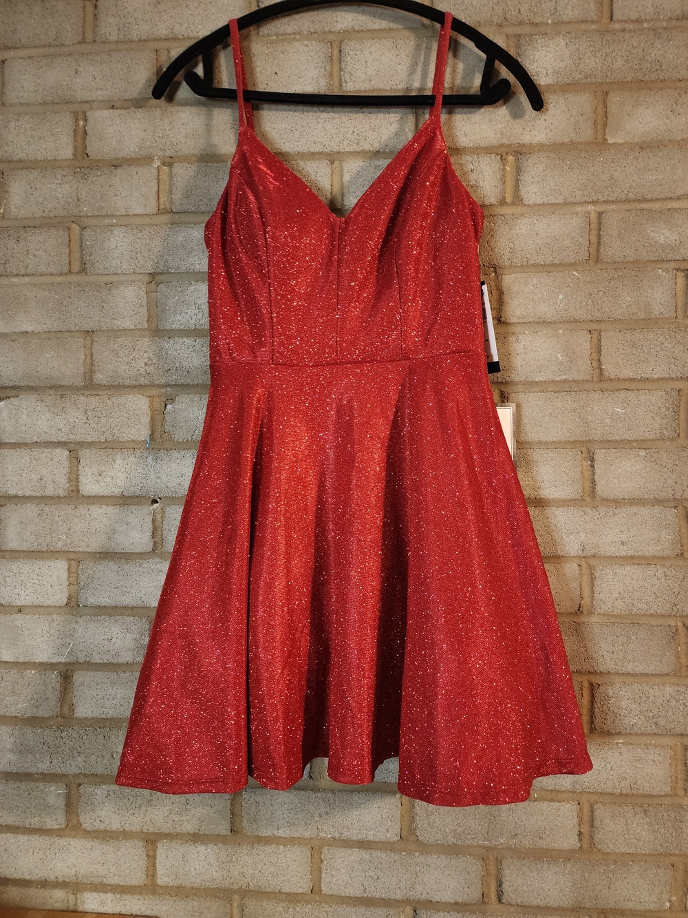 City Studio Juniors Red Glitter Fit-and-Flare Spaghetti Strap Dress